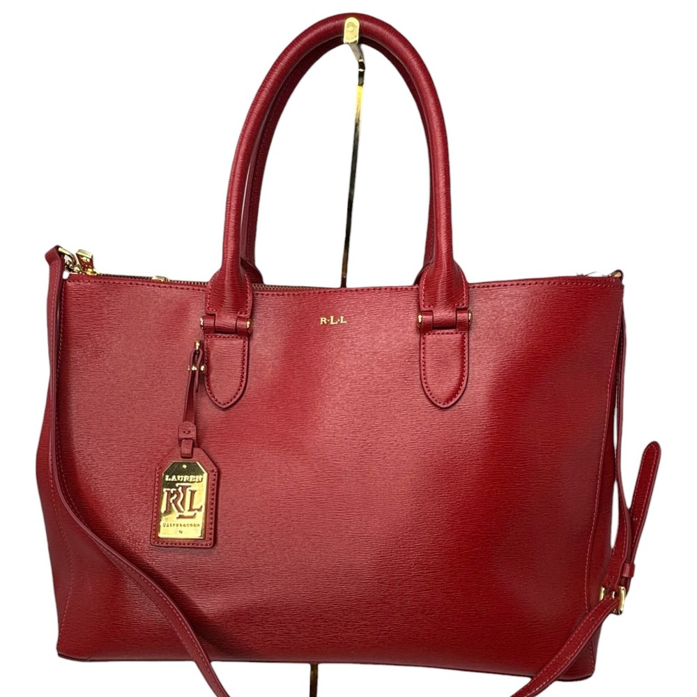 Lauren Ralph Lauren Newbury Double Zip Satchel Red Saffiano Leather Bag NWOT